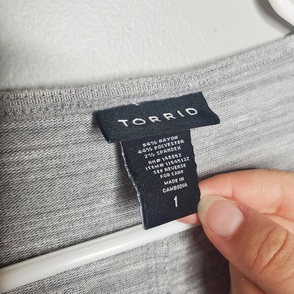 Torrid Ombre Blue Grey Super Soft Plush V-Neck Sharkbite Hem Tunic Top 1 / 1X 14 - Picture 4 of 15